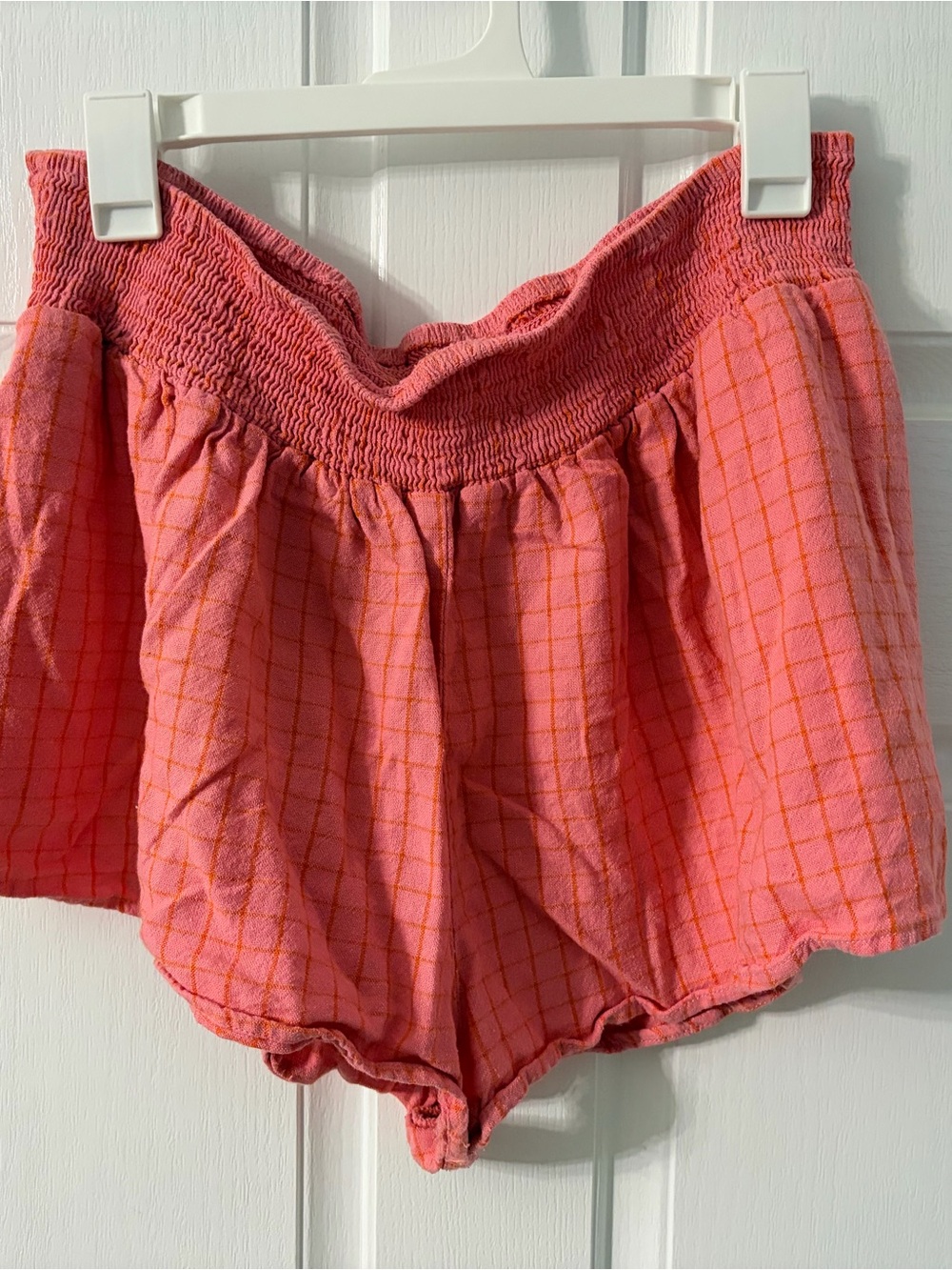 Kimchi Blue Pink Plaid High Waist Smocked Lounge Shorts